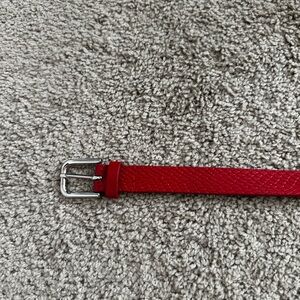 Lands' End Red Leather Belt with Silver Buckle